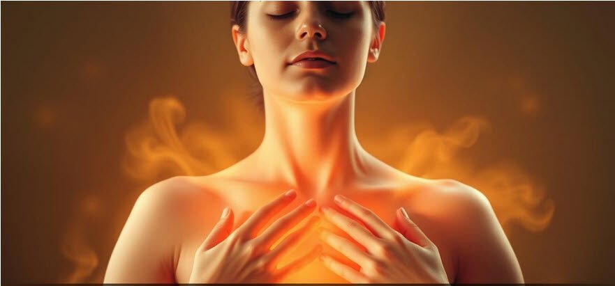 Frau hält Hände ans Herz, innere Heilung